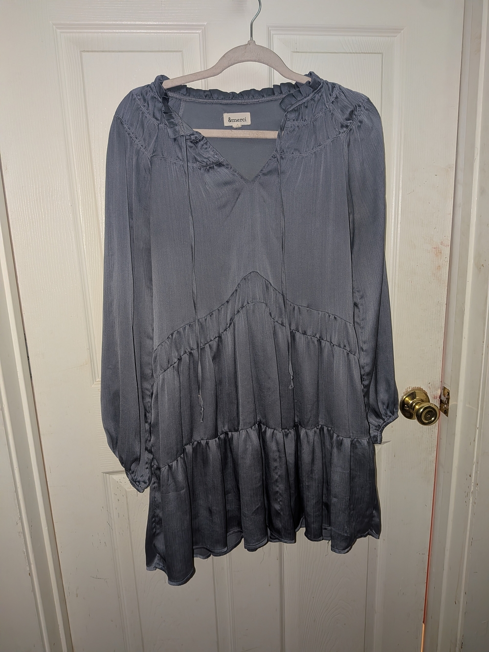 &Merci Blue Long Sleeve Tiered Tunic Dress